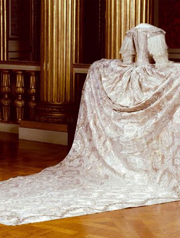 Sofia Magdalena's wedding gown at the Royal Armoury in the Swedish Royal Palace, Stockholm, Sweden