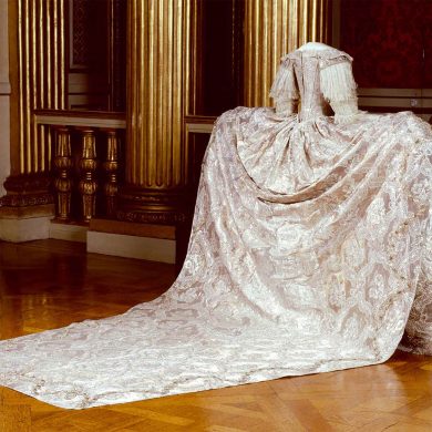 Sofia Magdalena's wedding gown at the Royal Armoury in the Swedish Royal Palace, Stockholm, Sweden