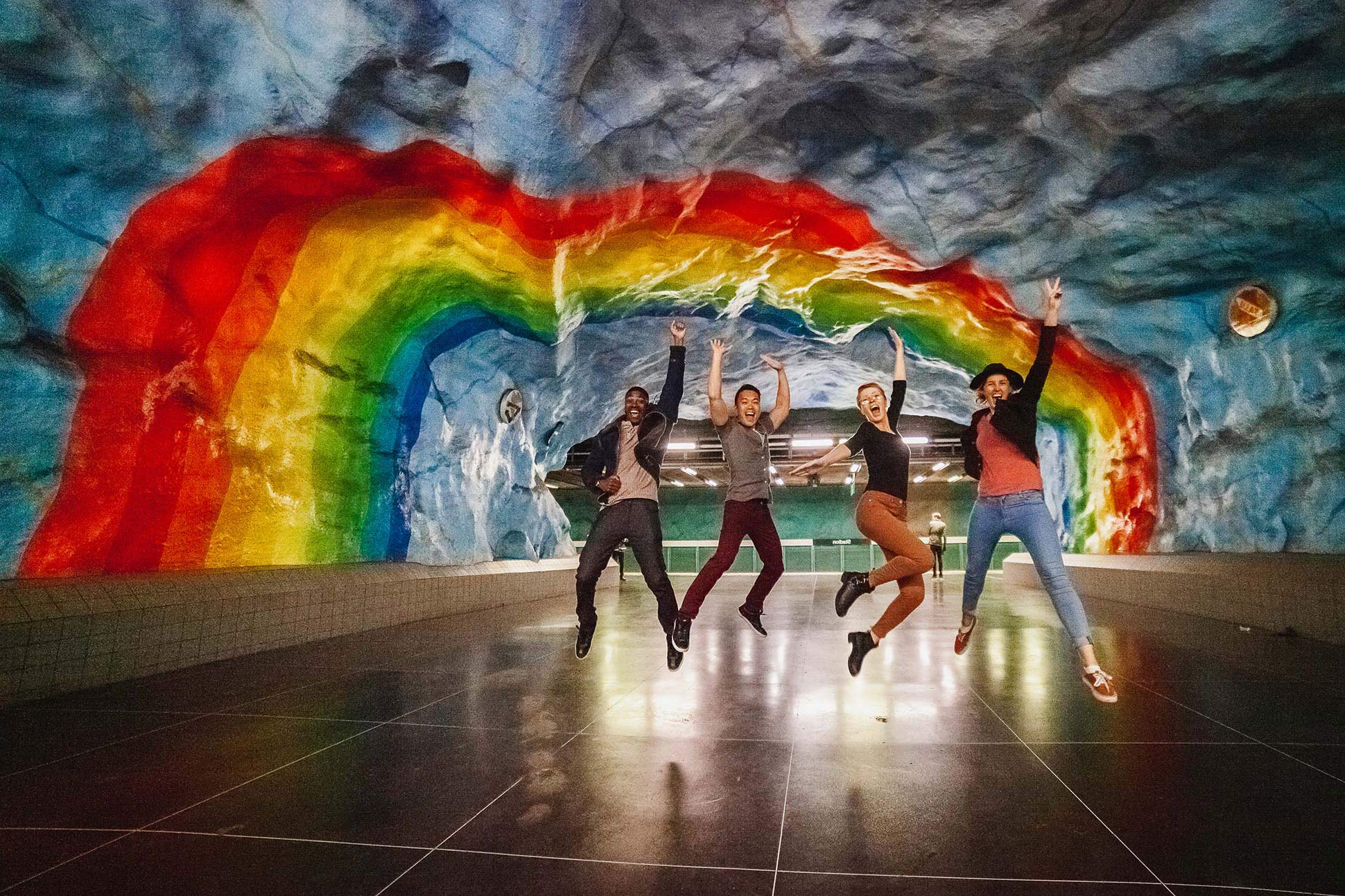 Rainbow art in Stadion Station in Stockholm, Sweden