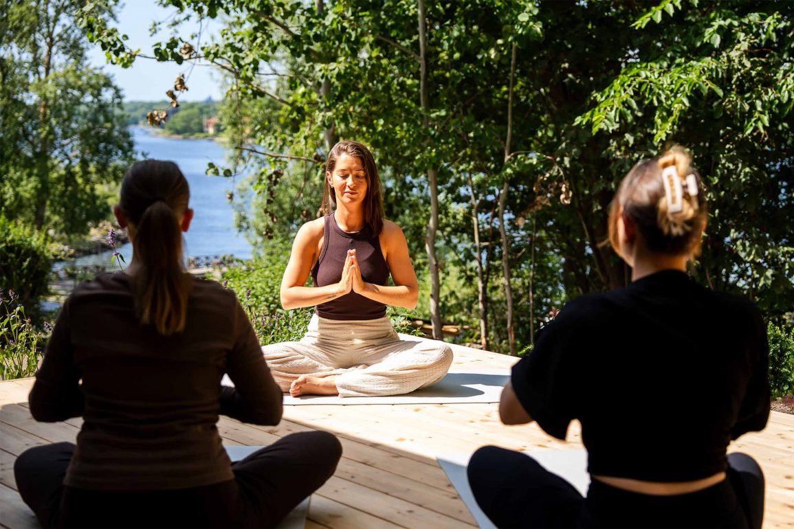 Yoga session at Hotel J. Self-care in Stockholm.