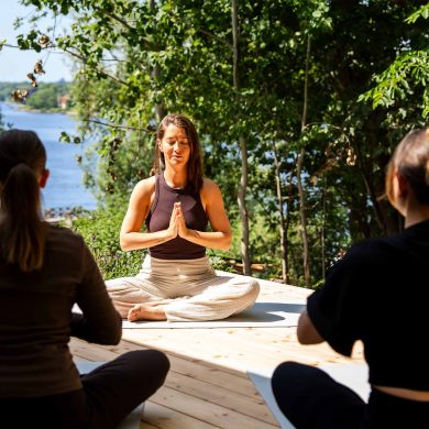 Yoga session at Hotel J. Self-care in Stockholm.