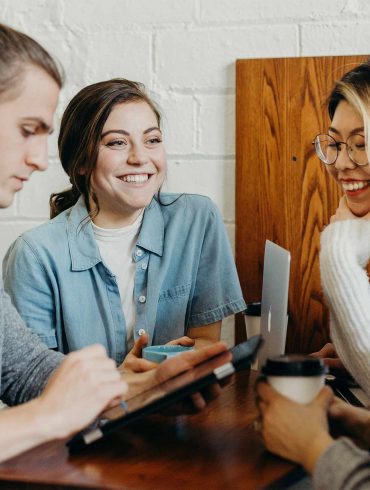 Students around a table in Stockholm, Sweden