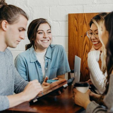 Students around a table in Stockholm, Sweden