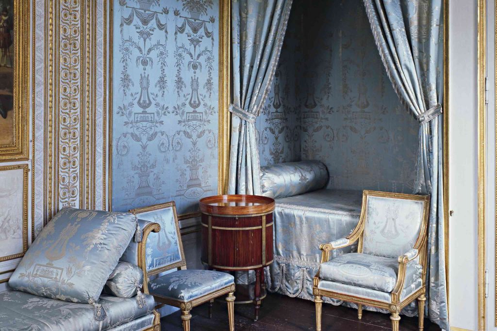 Blue and gold bedroom at Gustav III's Pavilion in Haga Park